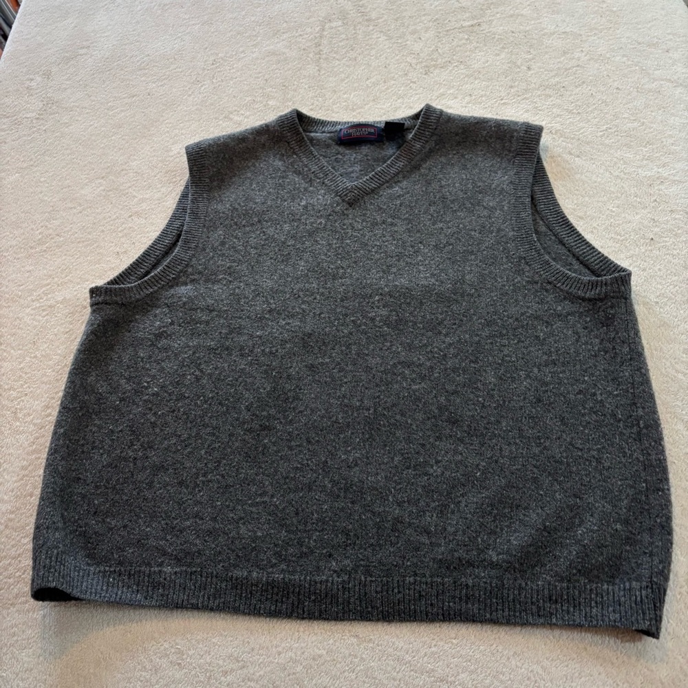 Christopher Hayes Gray 100% Lambswool Sweater Vest V Neck Men’s Sz L